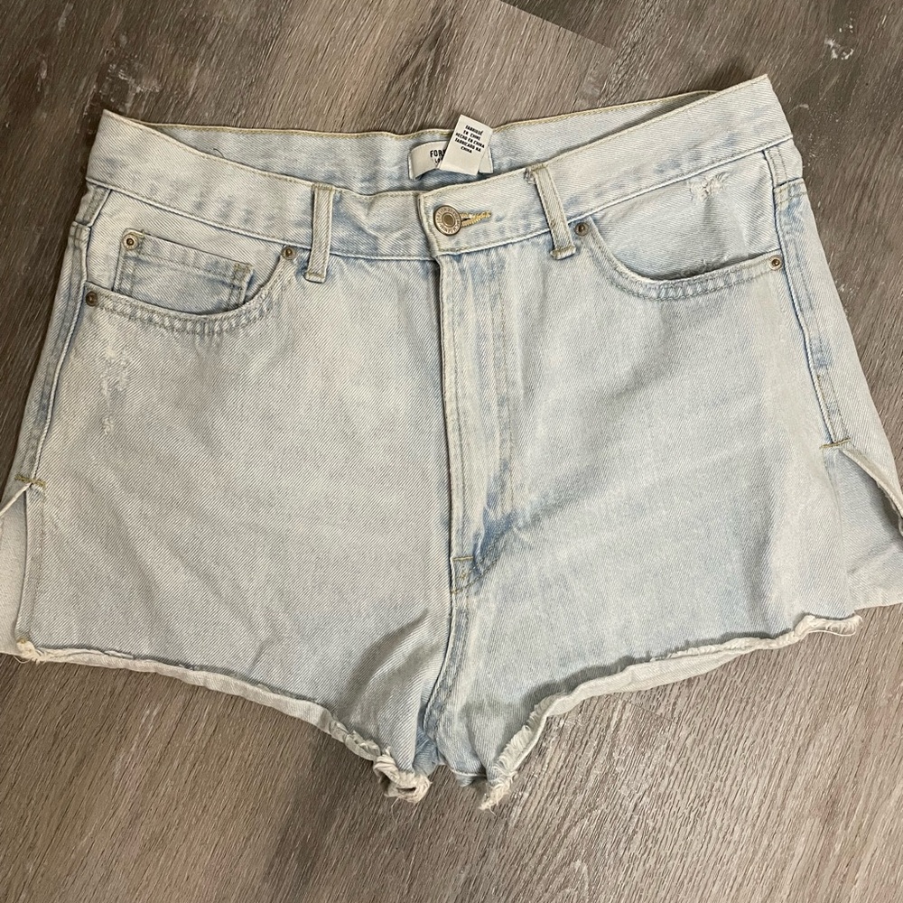 Forever 21 Blue Jean Shorts Distressed High-Waisted